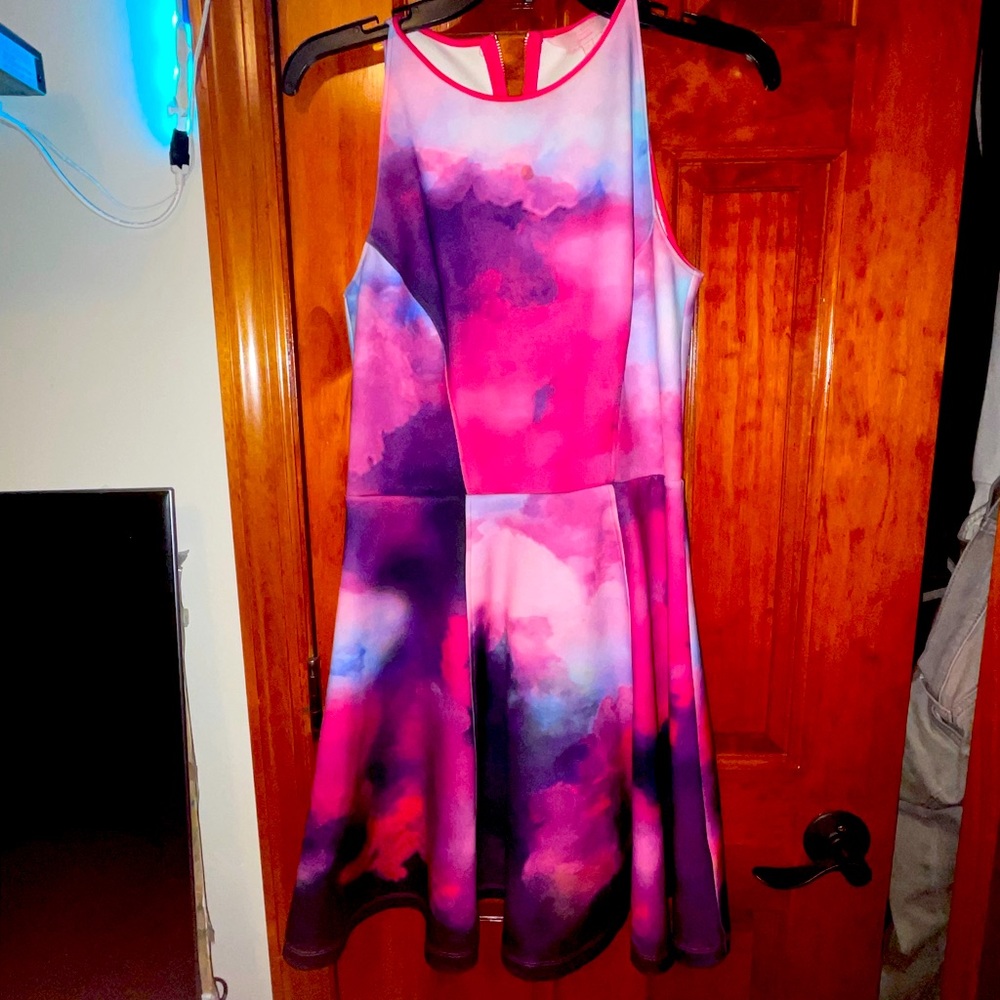 Fit and flare abstract printed mini dress